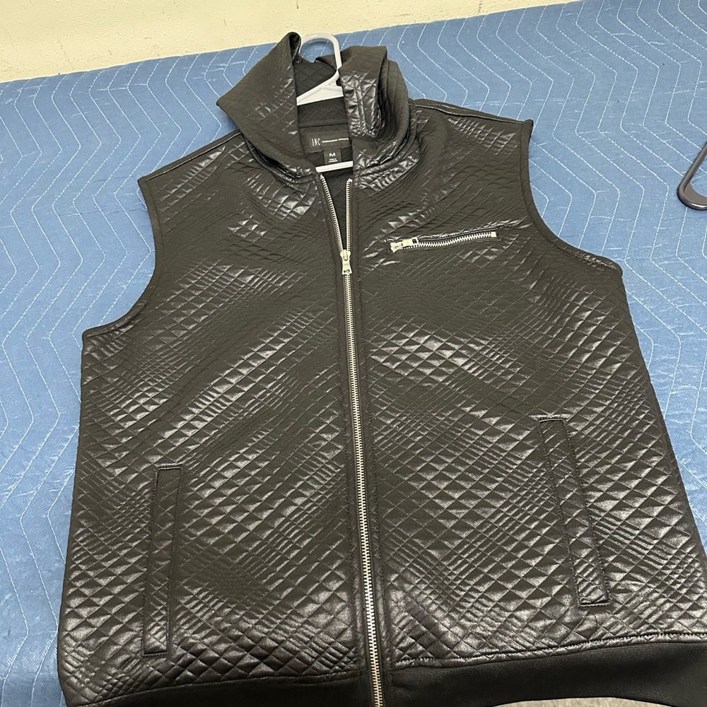 INC International Concepts Black Quilted Vest with Geometric Design